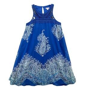 Xhilaration Womens Sleeveless Tank Dress Paisley Size Medium Blue Lines Crochet